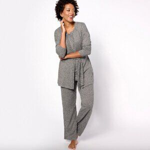 Cuddl Duds Tall Seriously Soft Sweater Knit 3 Pc Lounge Set , Charcoal Sz MT a60
